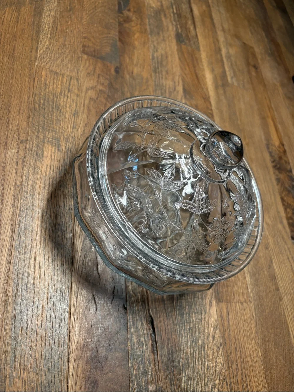 Vintage Pressed Clear Glass Floral Candy Dish with Lid